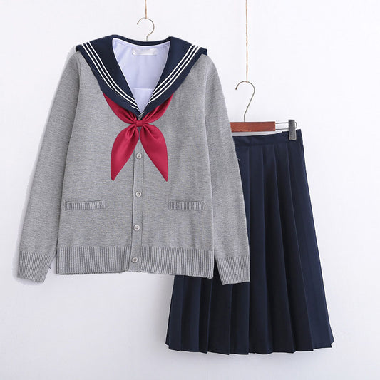 White Three Books JK Uniform Sailor Uniform Female Long Sleeve Student Uniform pleated Skirt Graduation Class Uniform School