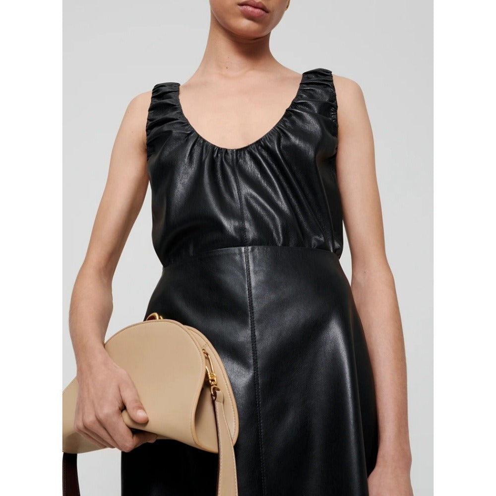 Artificial leather pleated sleeveless top vest for women