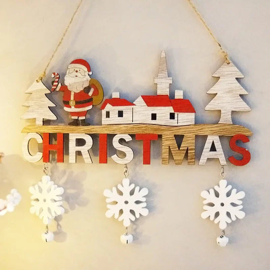 Wooden Christmas Pendants Door Wall Xmas Decor Christmas Tree Hanging Ornaments Happy New Year  Naviidad Decor For Home